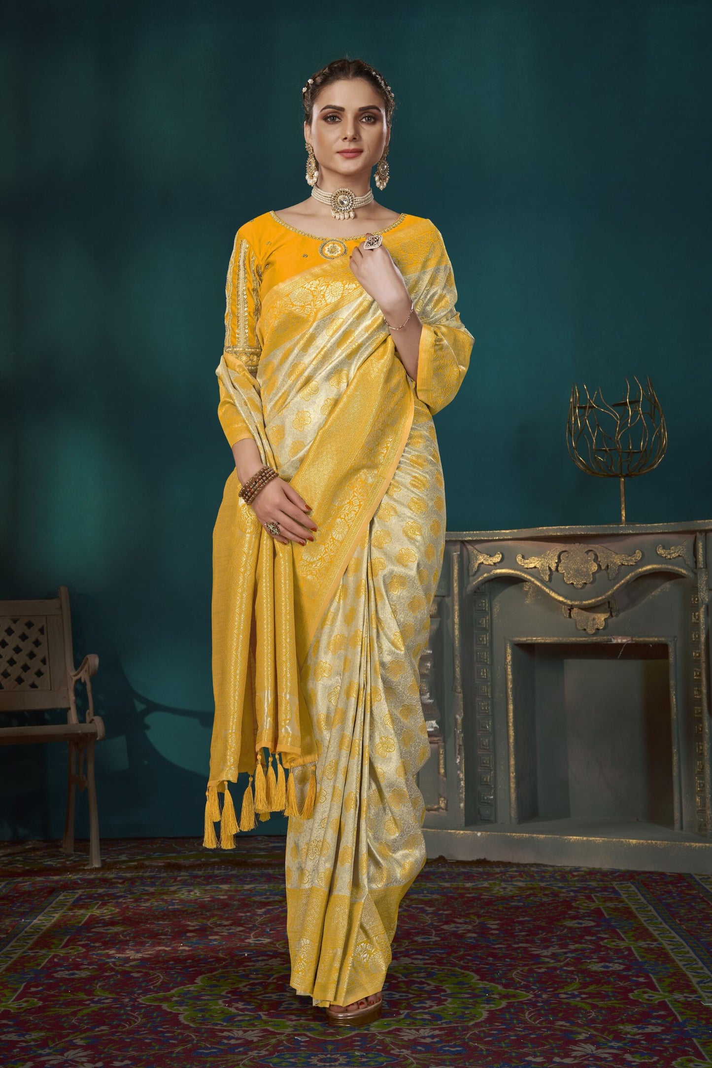 ZEEKHA Woven Banarasi Silk Saree  (Yellow)-ZSEIELK01