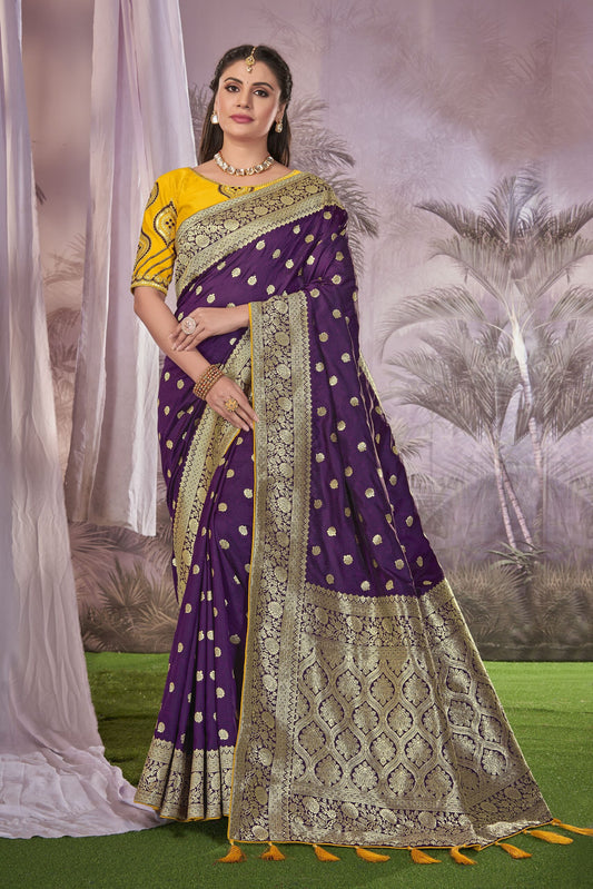 ZEEKHA Woven Banarasi Silk Withe Embroidery Work blouse  Saree  (Purple)-ZSEIELK01