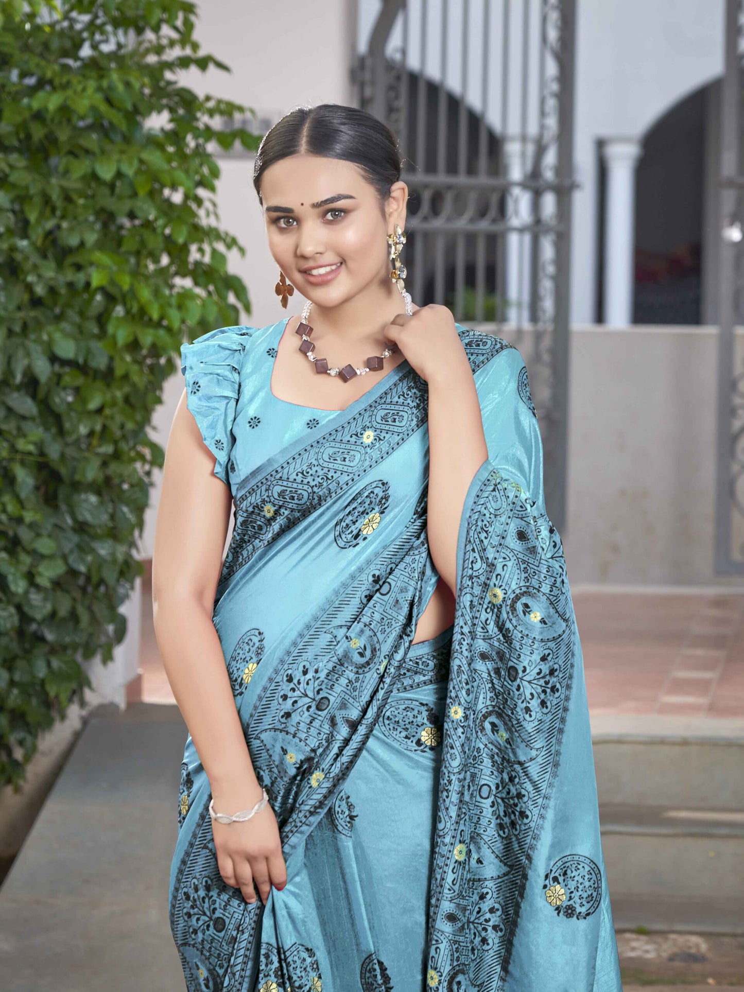 ZEEKHA Woven Jequard Nylon Dola Silk  Saree (Sky Blue) - ZSEIELK01