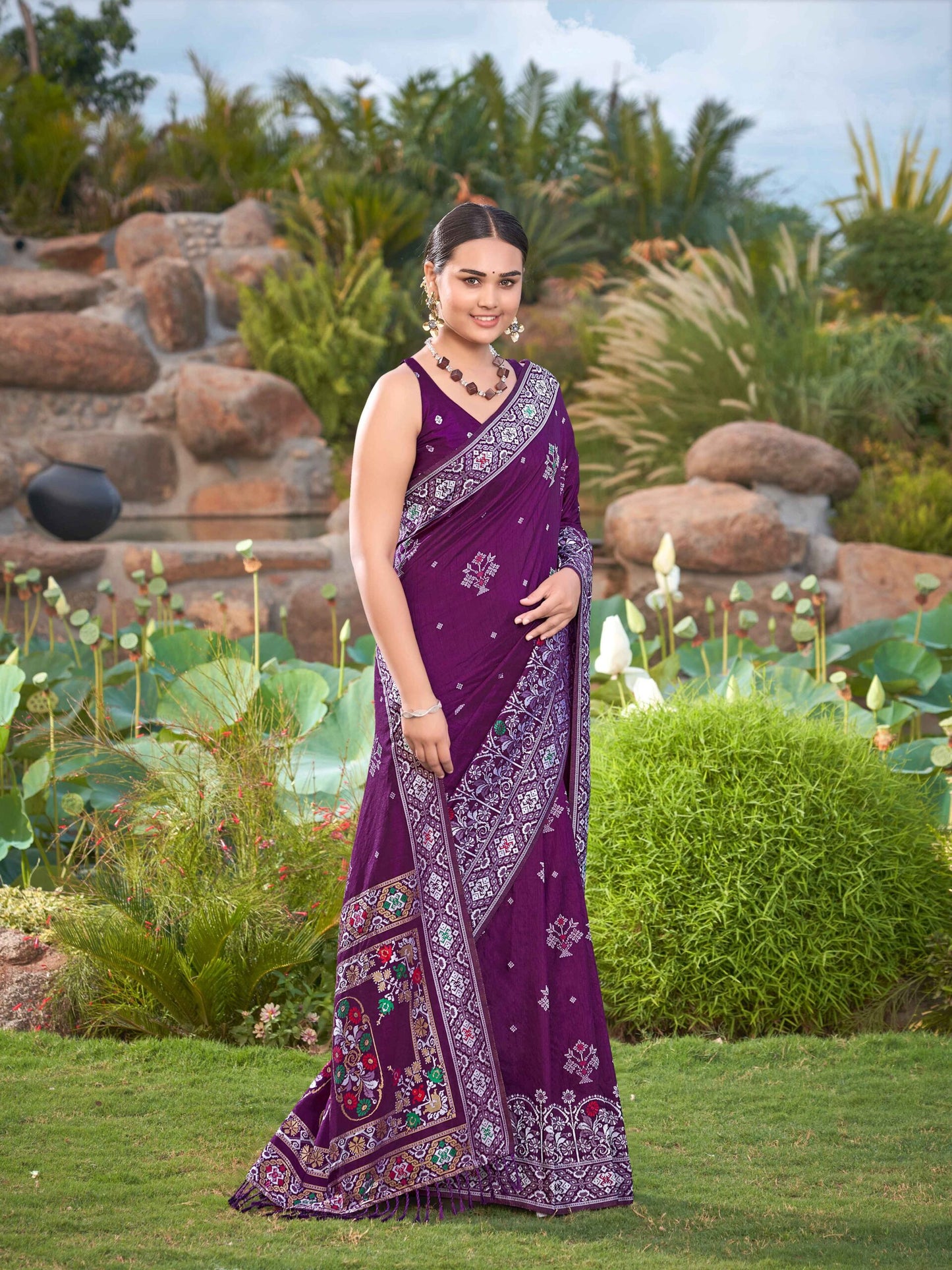 ZEEKHA Woven Jequard Nylon Dola Silk  Saree (Wine) - ZSEIELK01