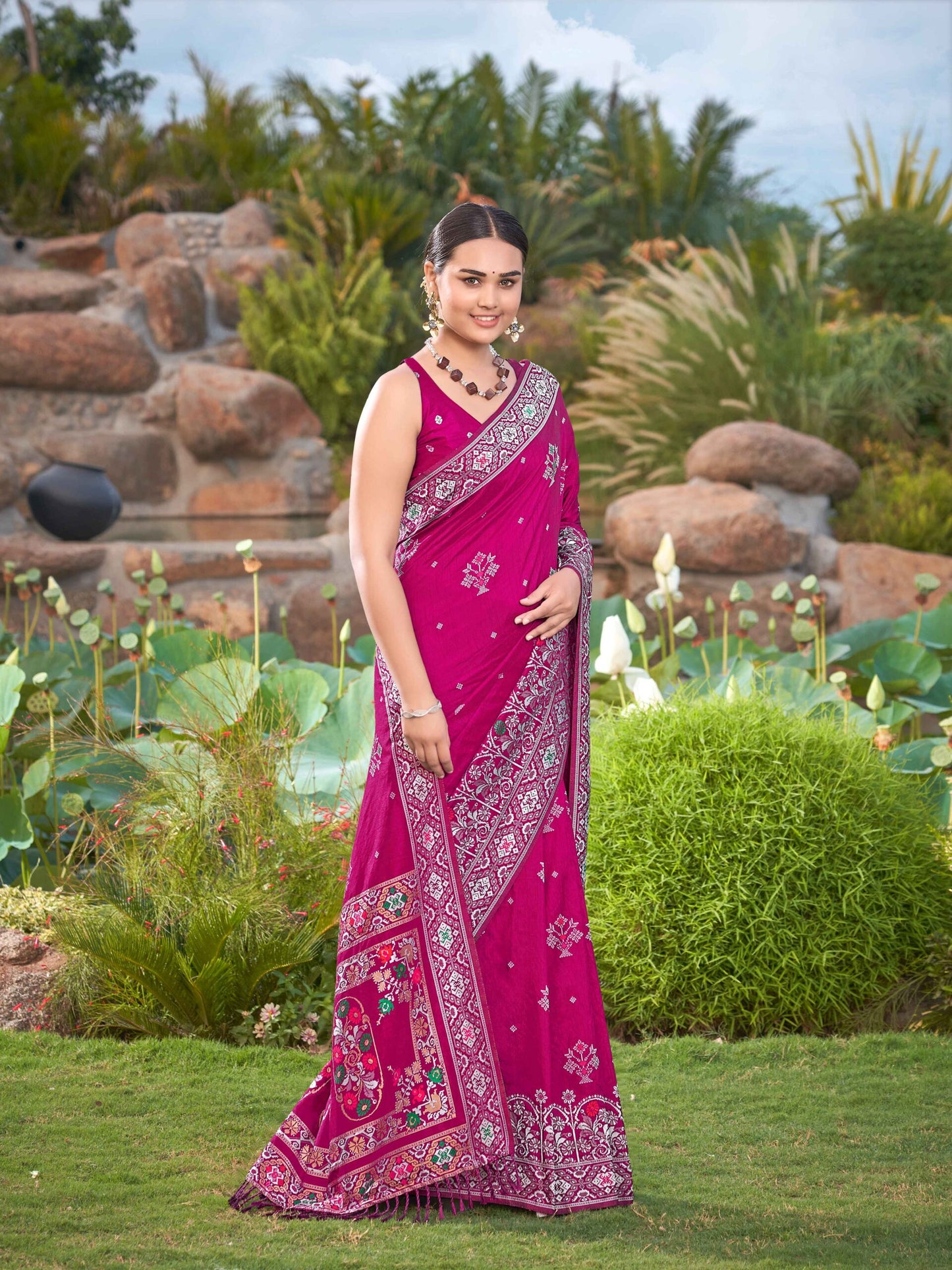 ZEEKHA Woven Jequard Nylon Dola Silk  Saree (Pink) - ZSEIELK01