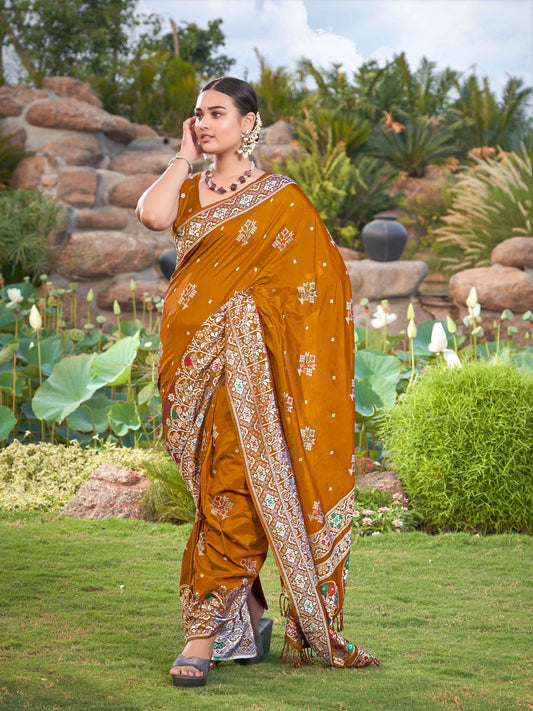 ZEEKHA Woven Jequard Nylon Dola Silk  Saree (Mustard) - ZSEIELK01