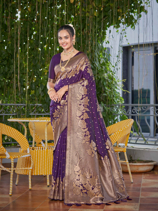 ZEEKHA Woven Banarasi Jequard Silk  Saree (Purple)-ZSEIELK01