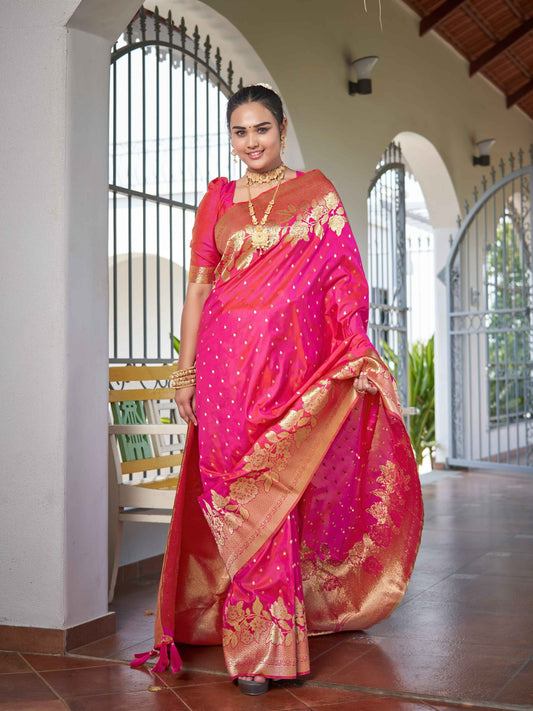 ZEEKHA Woven Banarasi Jequard Silk  Saree (Pink)-ZSEIELK01