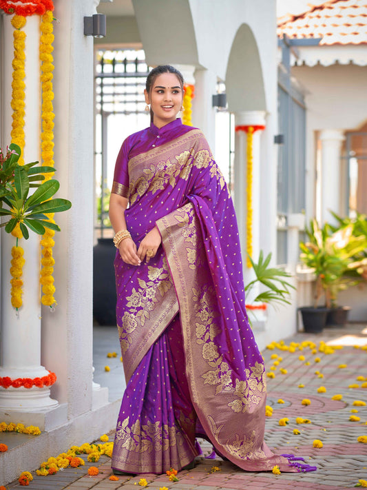 ZEEKHA Woven Banarasi Jequard Silk  Saree (Wine)-ZSEIELK01