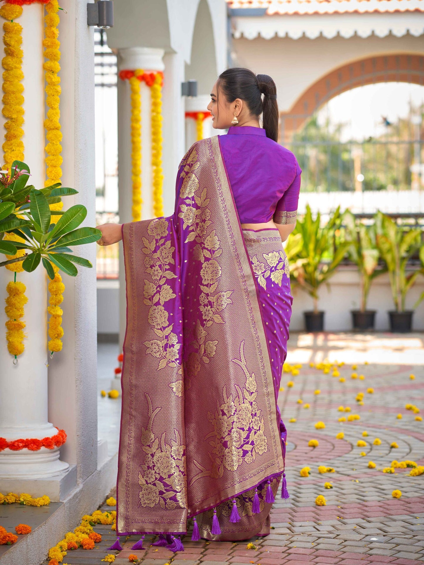 ZEEKHA Woven Banarasi Jequard Silk  Saree (Wine)-ZSEIELK01