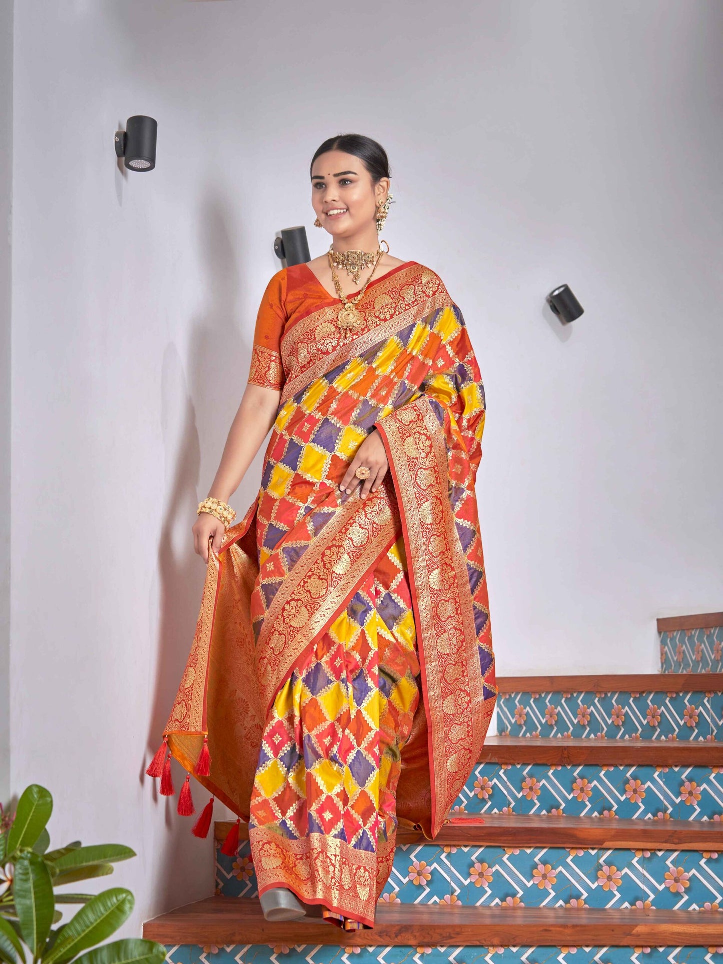 ZEEKHA luxurious  Rangkat Pure Banarasi Silk Real Zari Handloom Saree (Orange)