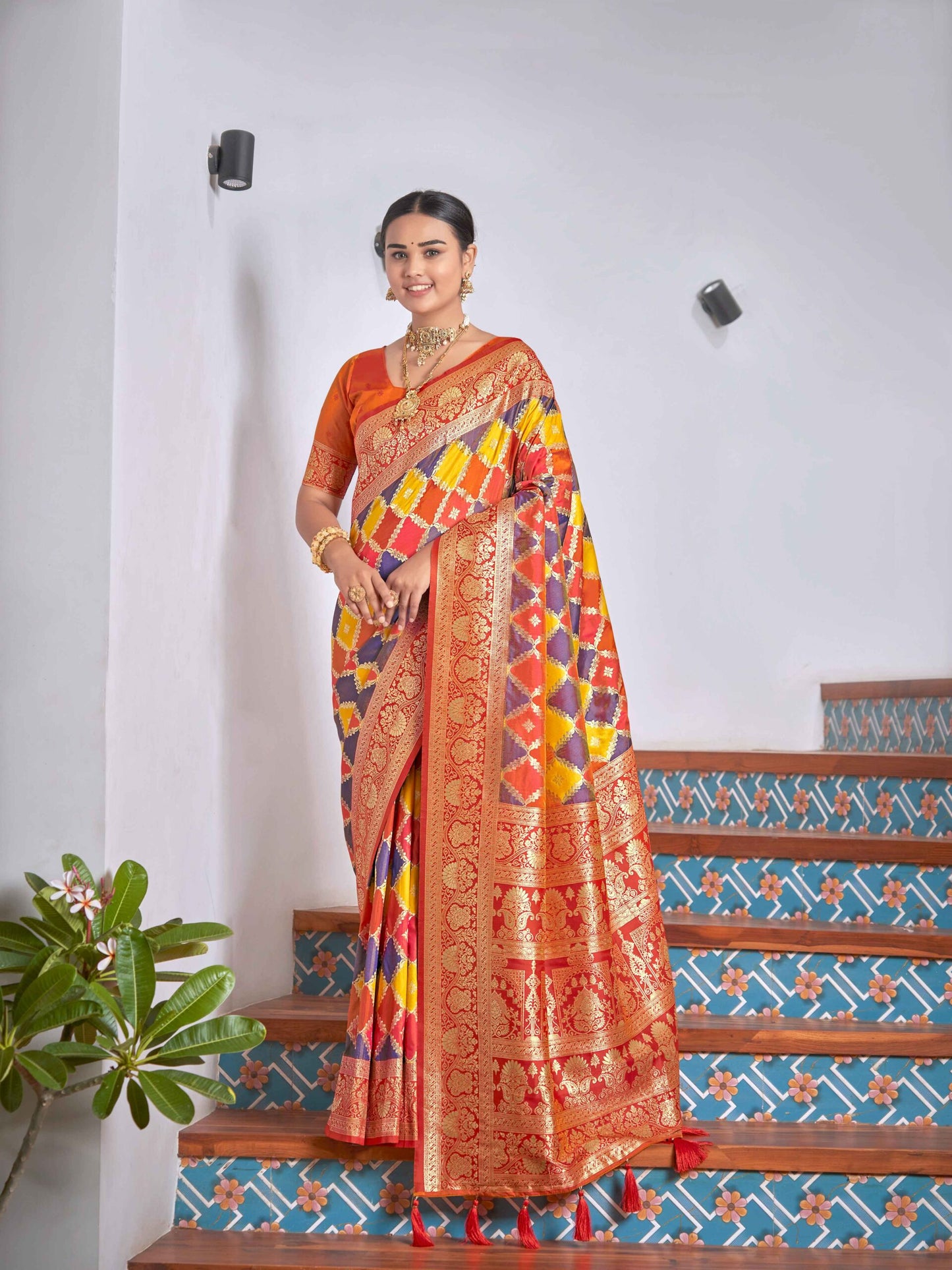 ZEEKHA luxurious  Rangkat Pure Banarasi Silk Real Zari Handloom Saree (Orange)