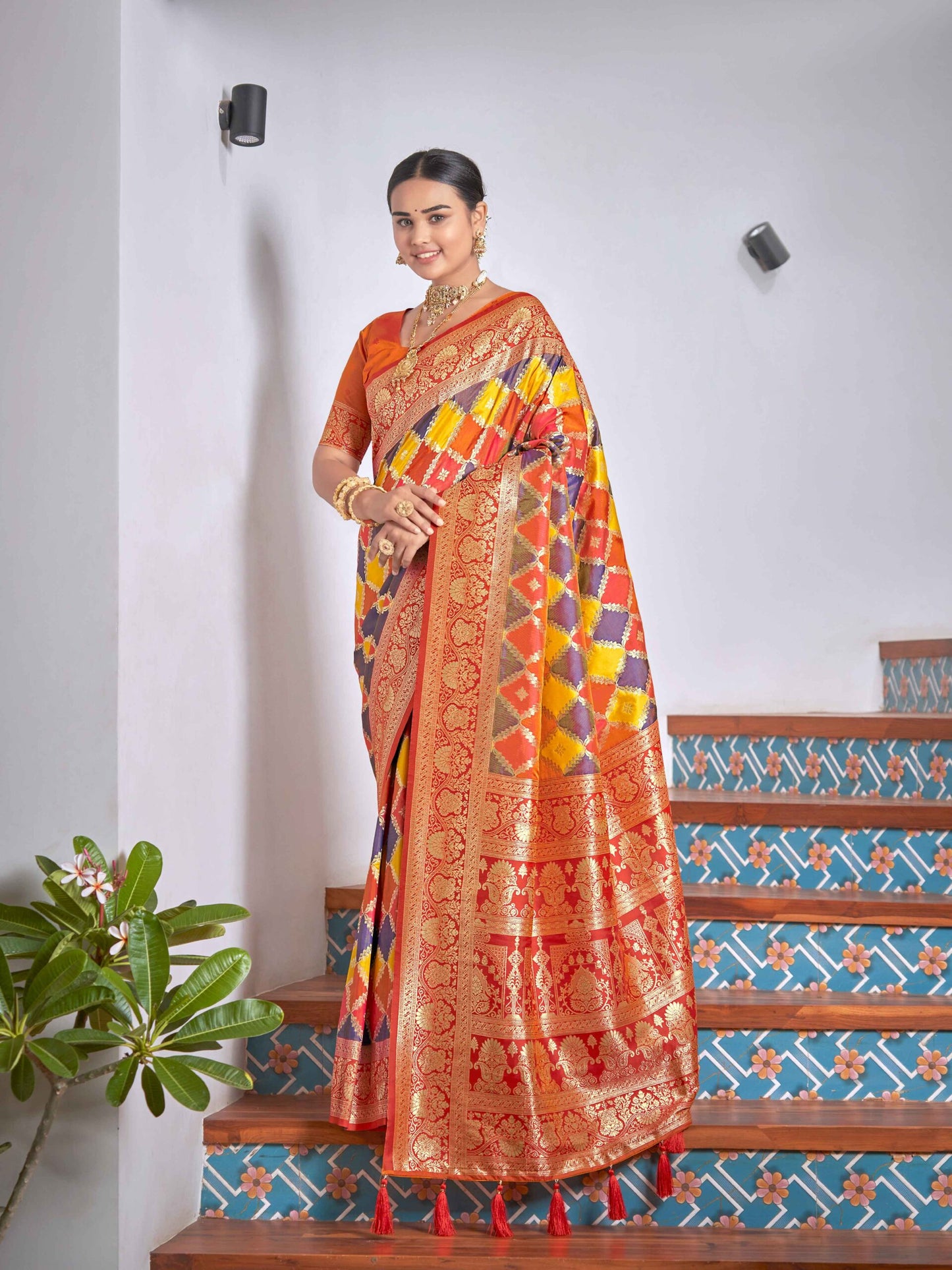 ZEEKHA luxurious  Rangkat Pure Banarasi Silk Real Zari Handloom Saree (Orange)