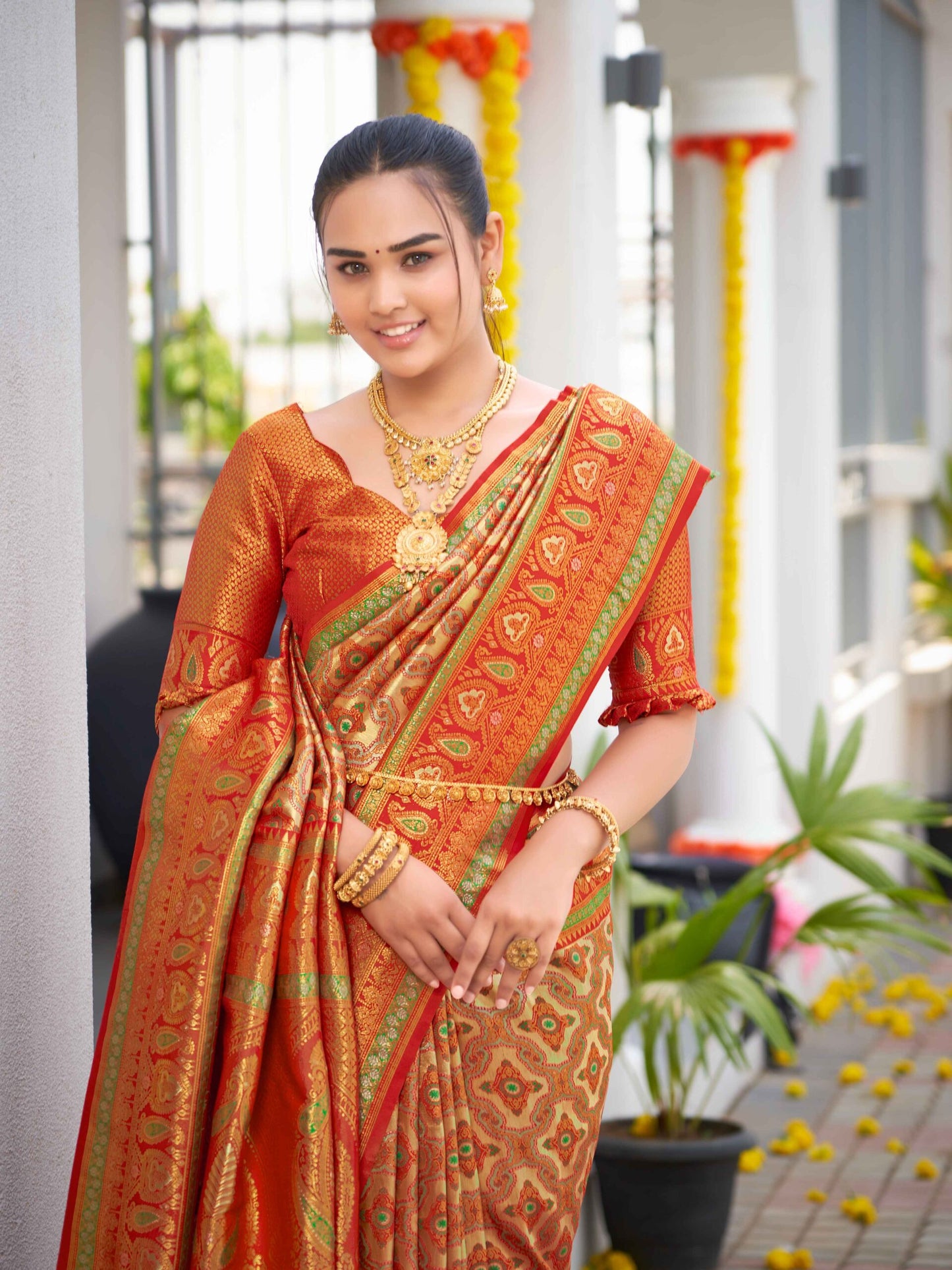 ZEEKHA Woven Banarasi Jequard Patola Style Silk  Saree (Orange)-ZSEIELK01