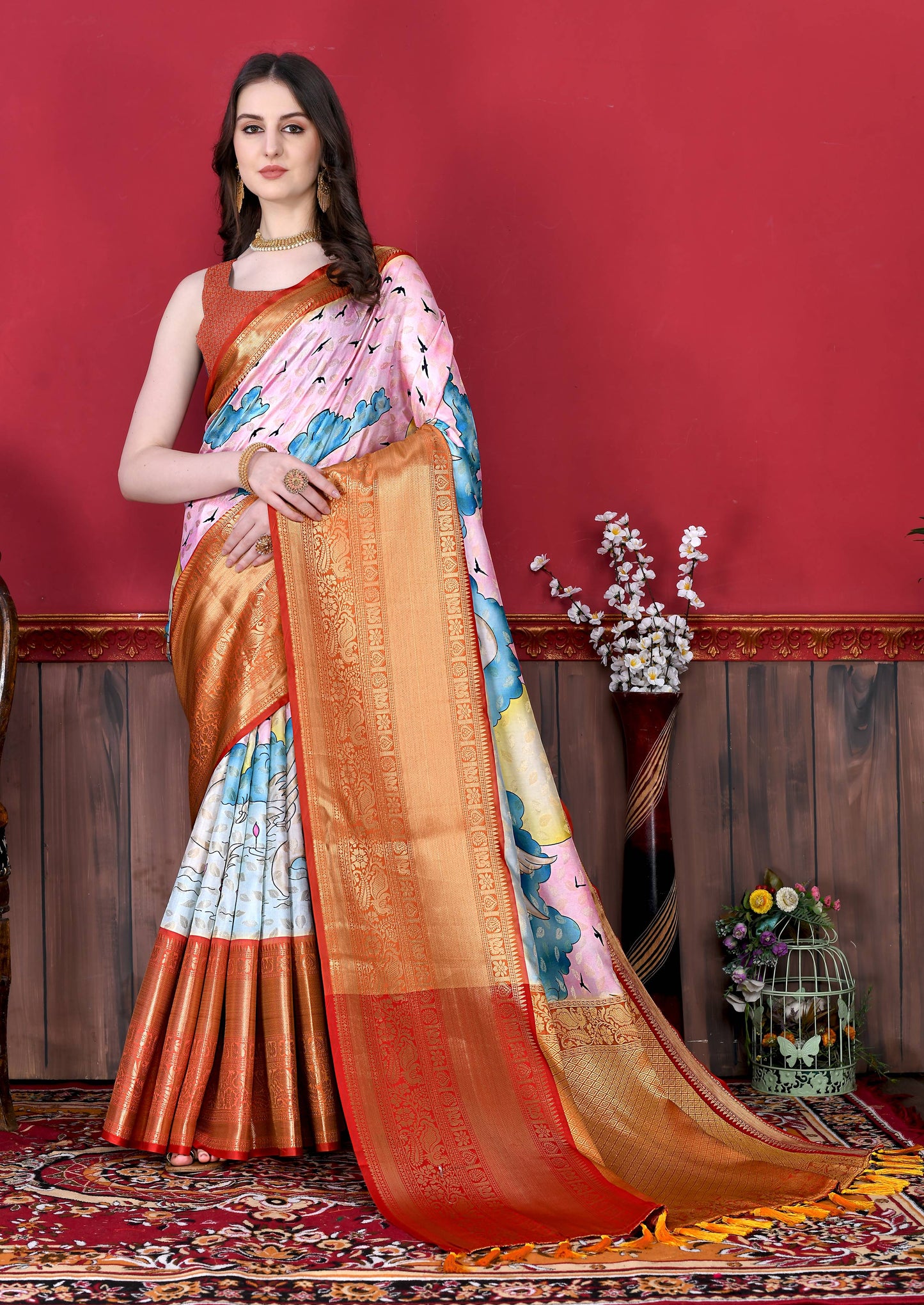 luxurious designer digital print  Soft Kanjivaram silk saree