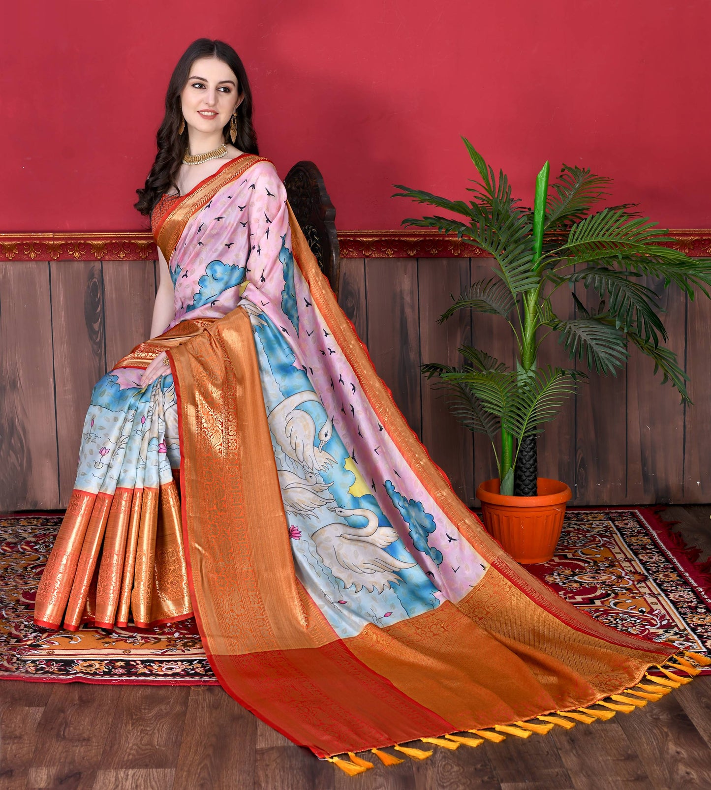 luxurious designer digital print  Soft Kanjivaram silk saree