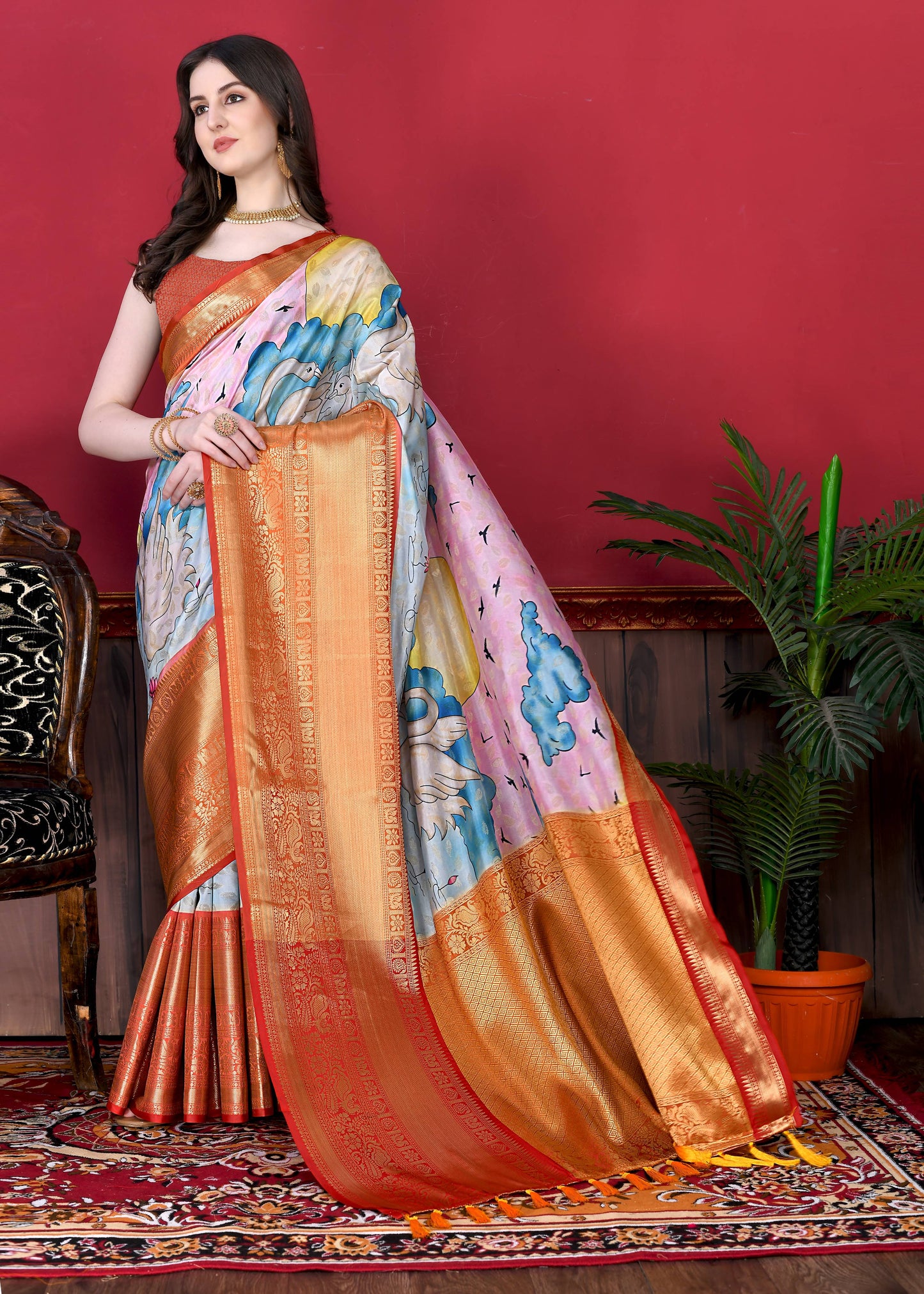 luxurious designer digital print  Soft Kanjivaram silk saree