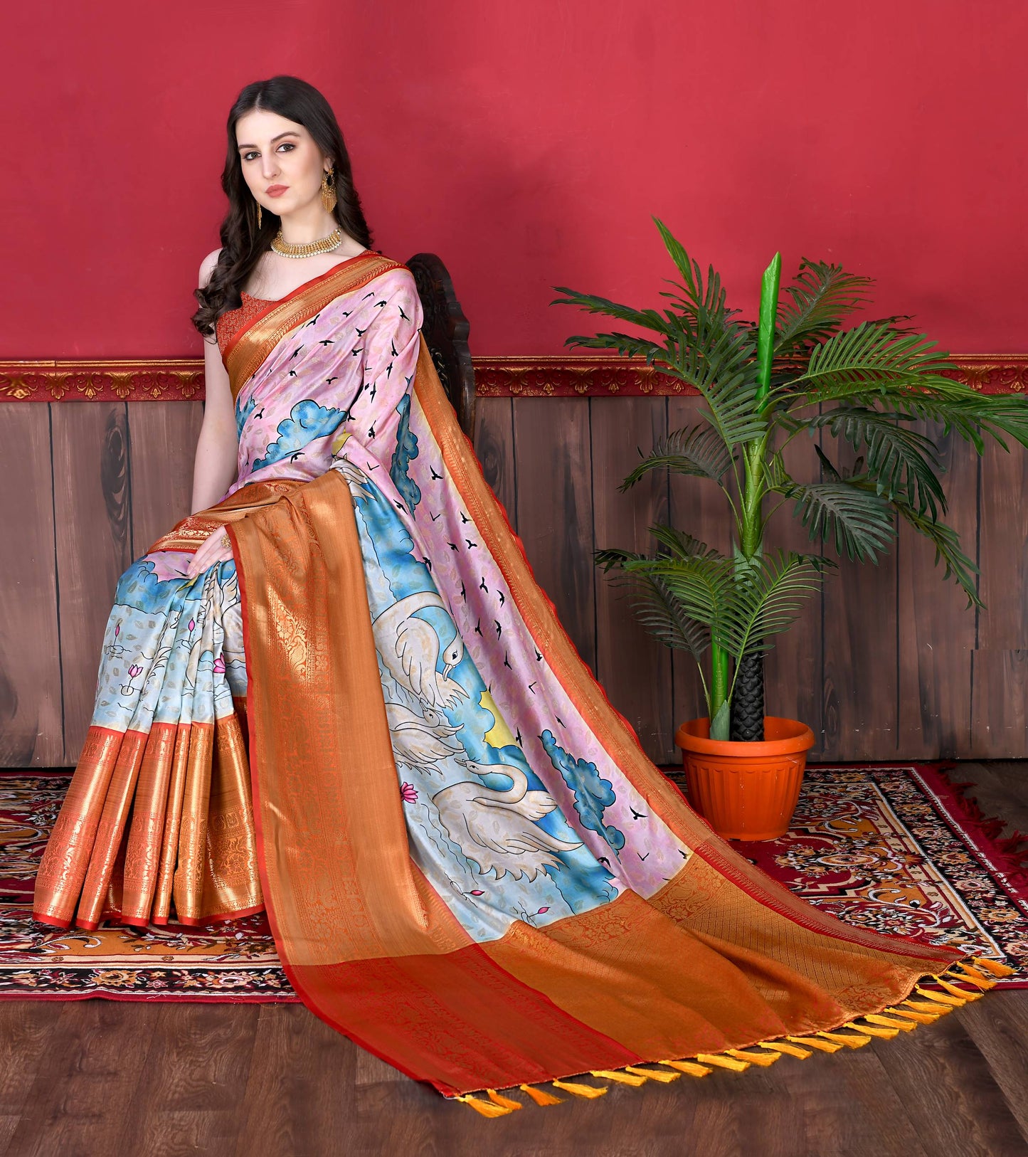 luxurious designer digital print  Soft Kanjivaram silk saree