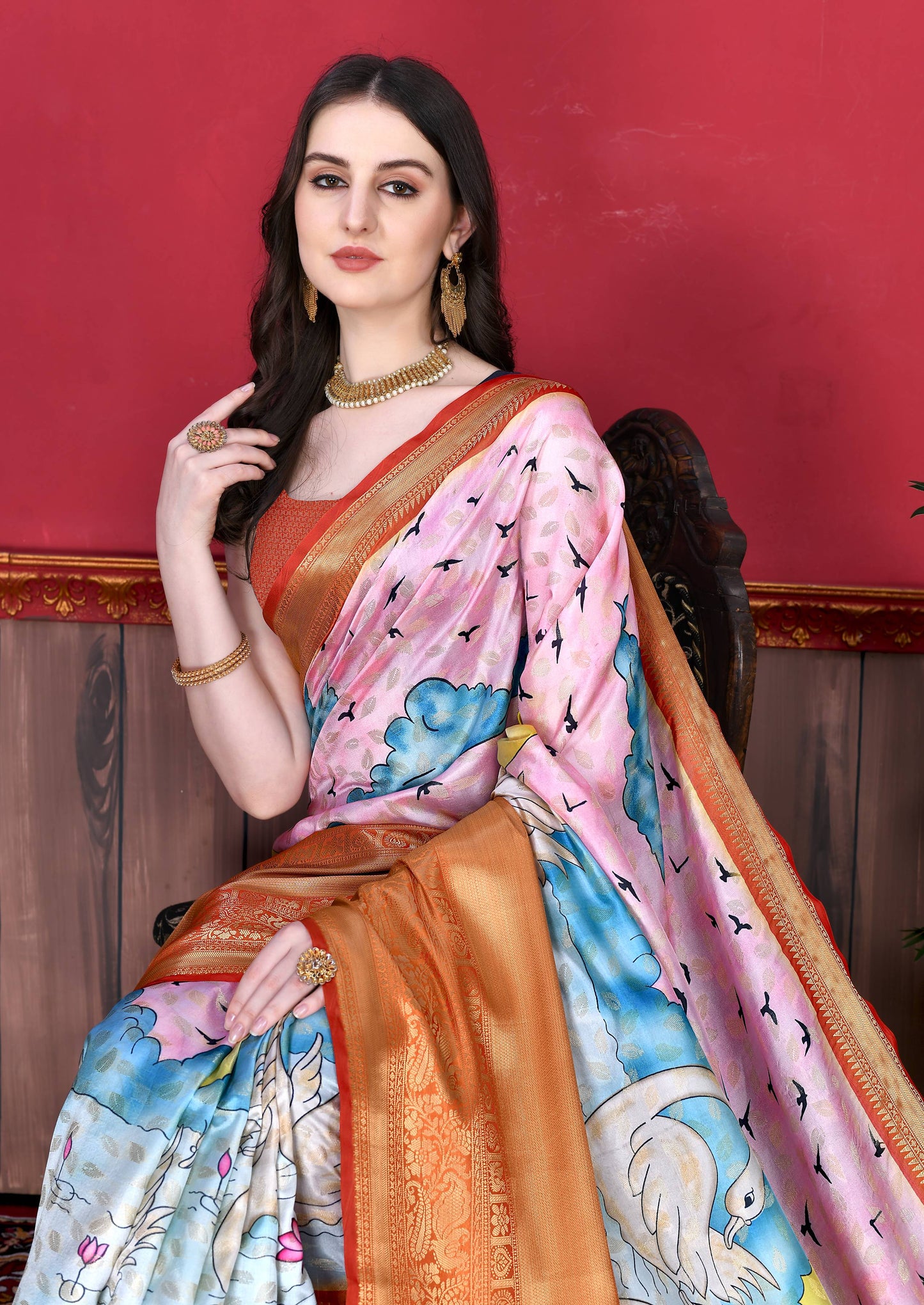 luxurious designer digital print  Soft Kanjivaram silk saree