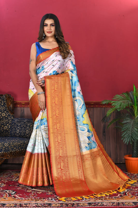 luxurious designer digital print  Soft Kanjivaram silk saree