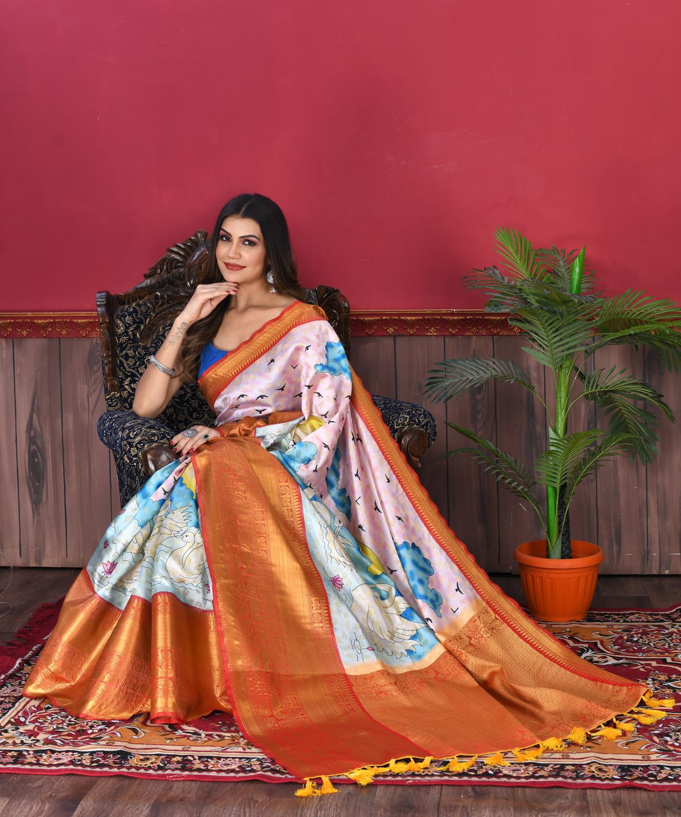 luxurious designer digital print  Soft Kanjivaram silk saree