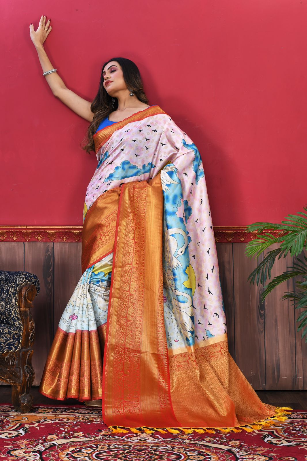 luxurious designer digital print  Soft Kanjivaram silk saree