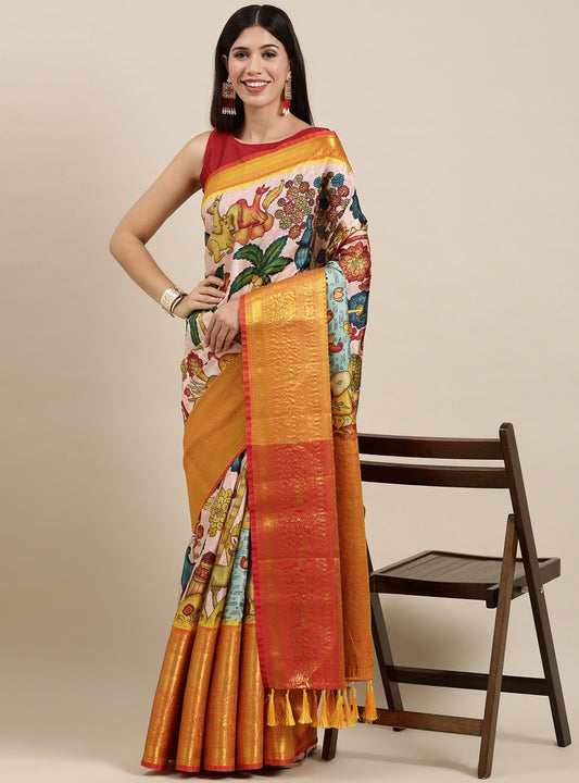 luxurious designer digital print  Soft Kanjivaram silk saree