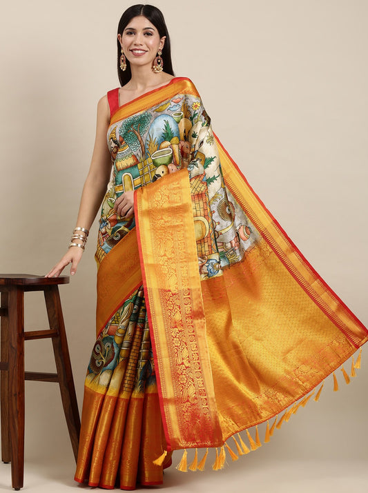 luxurious designer digital print  Soft Kanjivaram silk saree