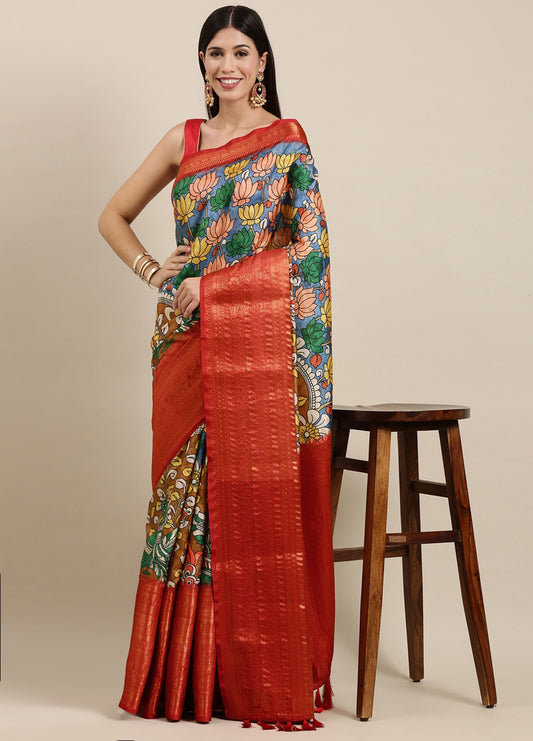 luxurious designer digital print  Soft Kanjivaram silk saree