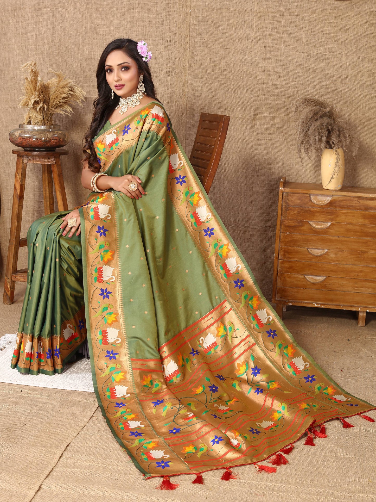 luxurious designer Soft  Paithani  silk saree with Meenakari  weawing design  silk saree