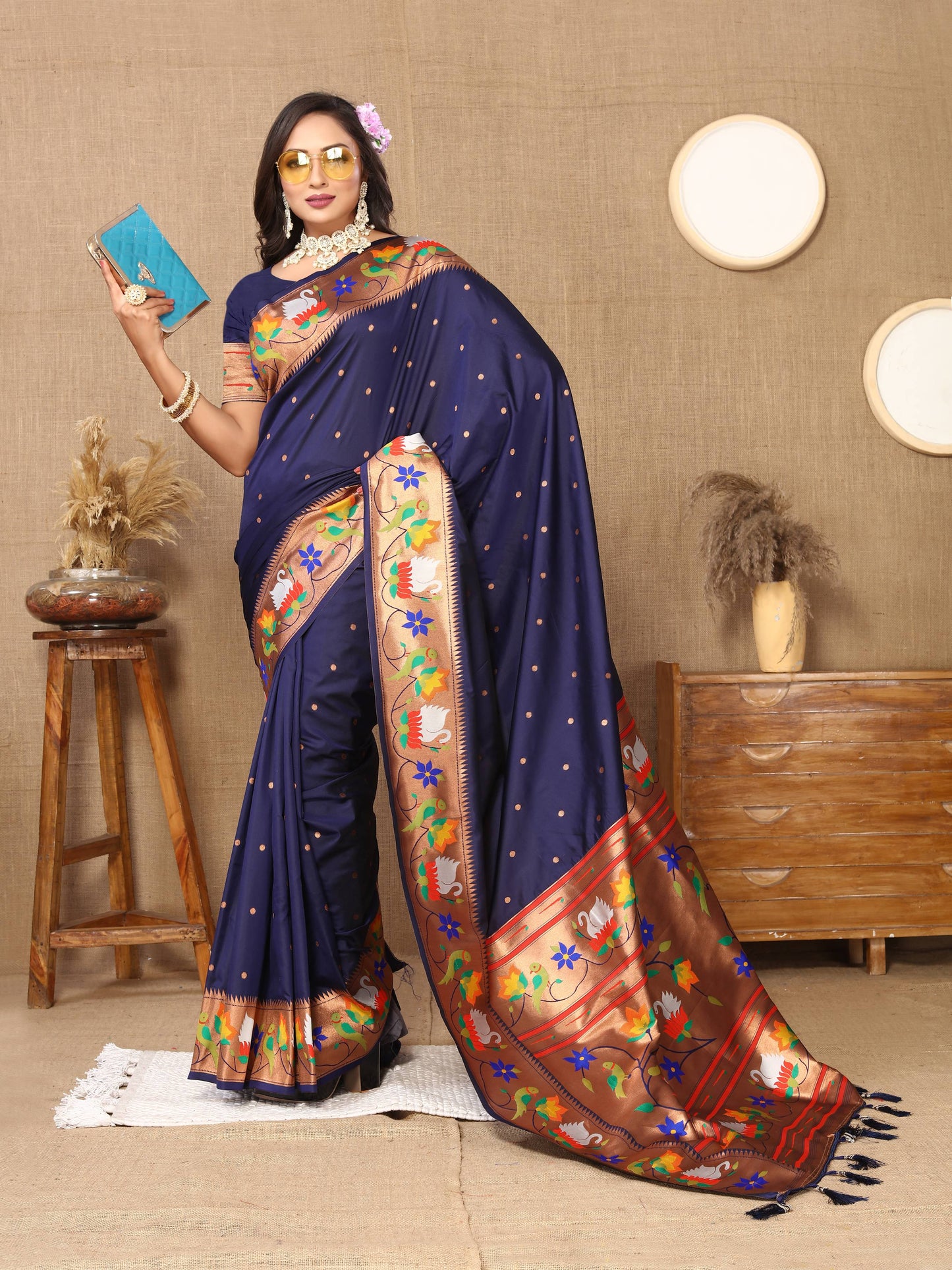 luxurious designer Soft  Paithani  silk saree with Meenakari  weawing design  silk saree