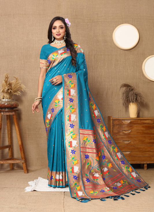 luxurious designer Soft  Paithani  silk saree with Meenakari  weawing design  silk saree