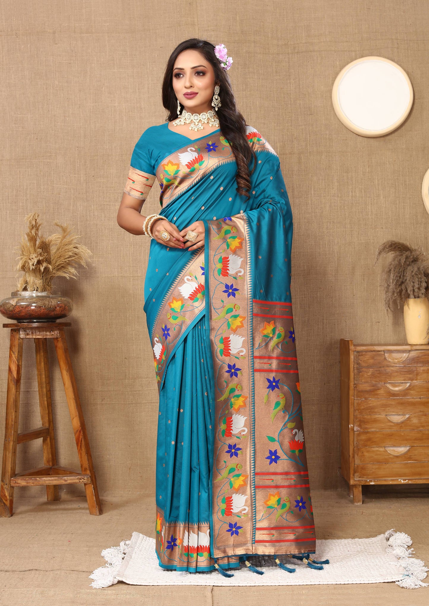 luxurious designer Soft  Paithani  silk saree with Meenakari  weawing design  silk saree