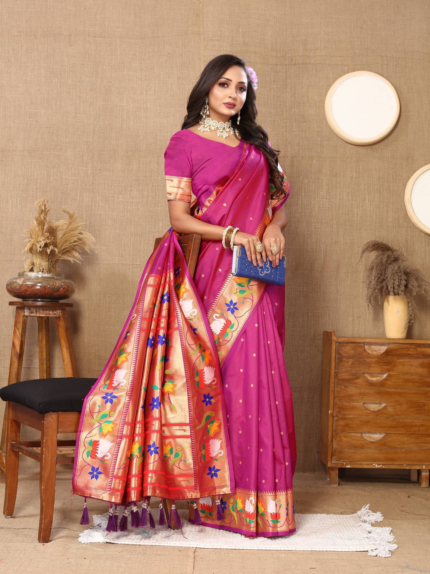 luxurious designer Soft  Paithani  silk saree with Meenakari  weawing design  silk saree