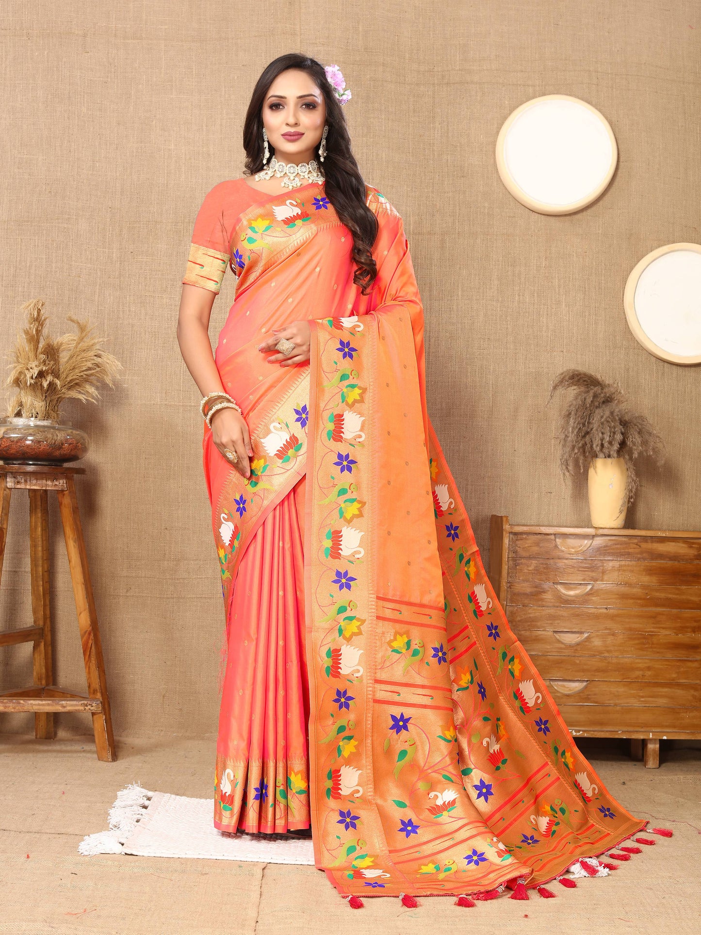 luxurious designer Soft  Paithani  silk saree with Meenakari  weawing design  silk saree