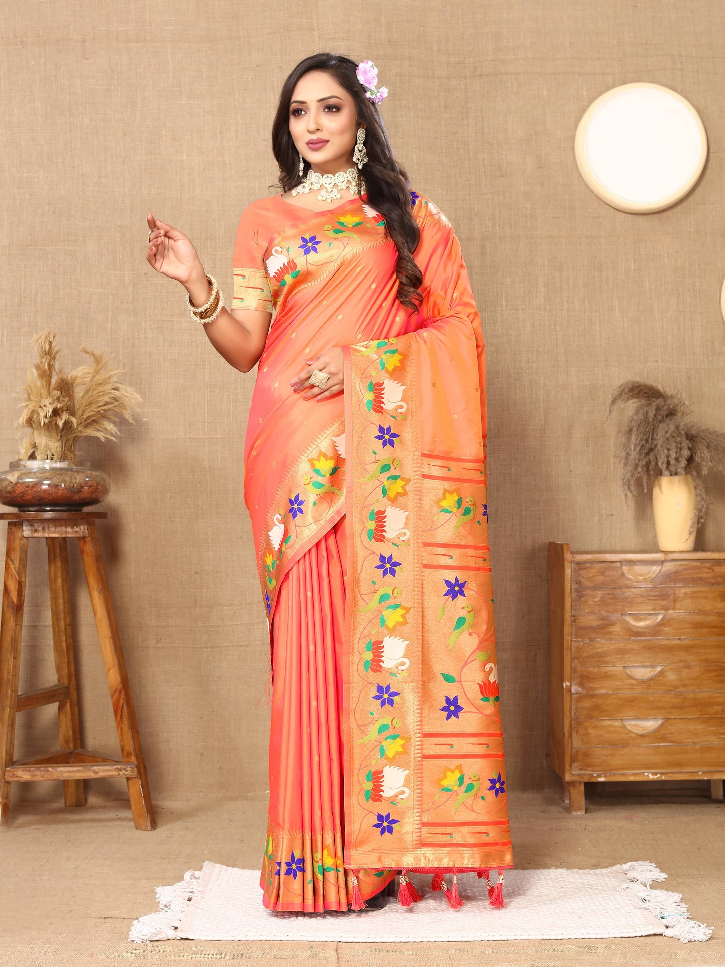 luxurious designer Soft  Paithani  silk saree with Meenakari  weawing design  silk saree