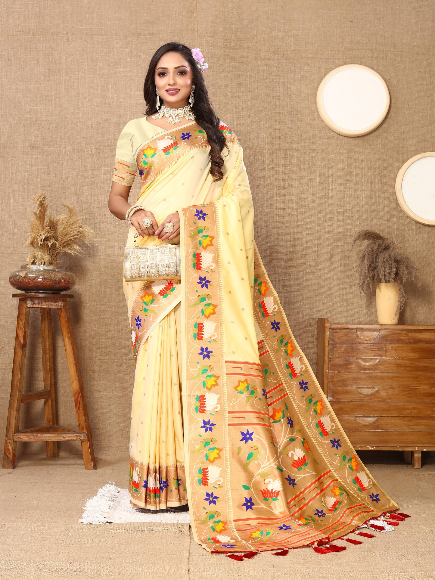 luxurious designer Soft  Paithani  silk saree with Meenakari  weawing design  silk saree