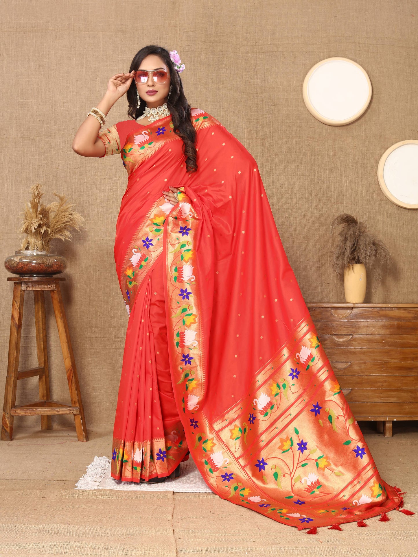 luxurious designer Soft  Paithani  silk saree with Meenakari  weawing design  silk saree