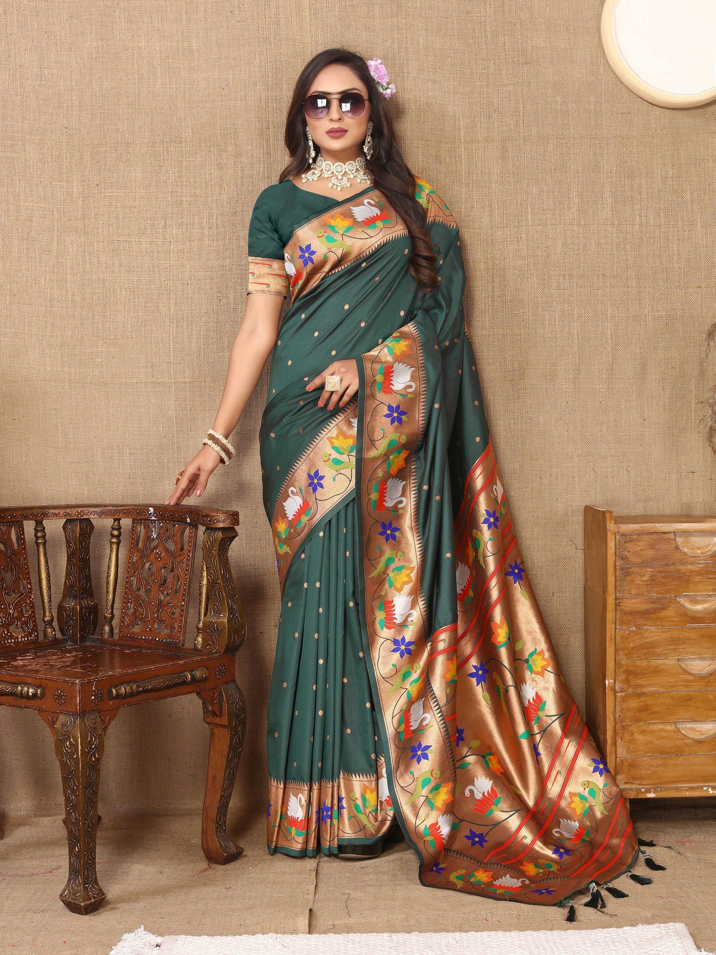 luxurious designer Soft  Paithani  silk saree with Meenakari  weawing design  silk saree