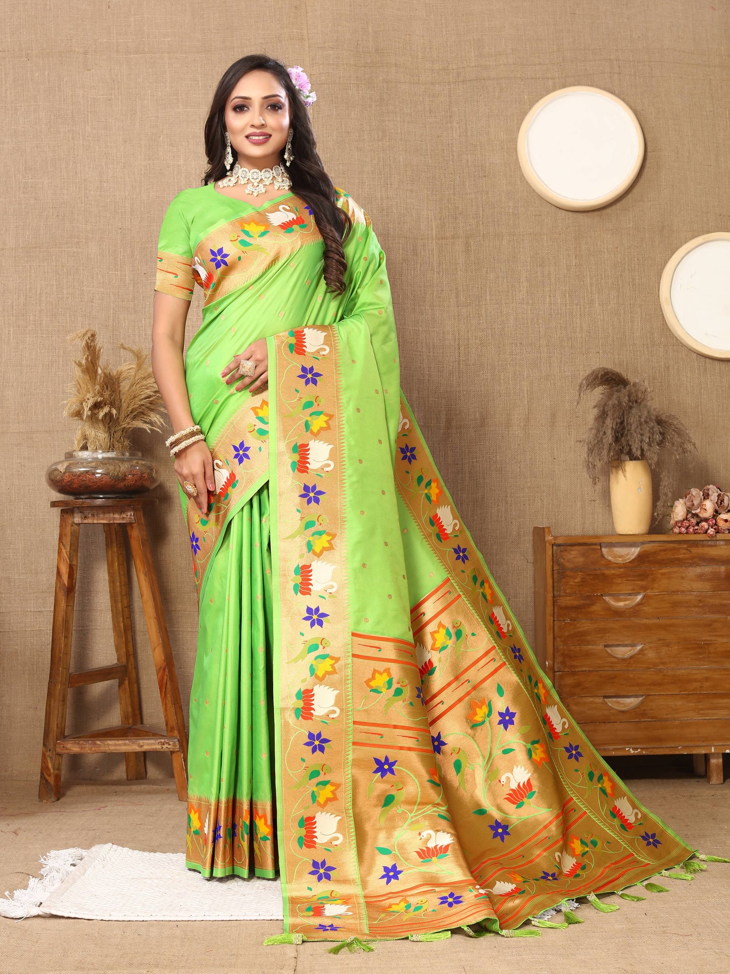 luxurious designer Soft  Paithani  silk saree with Meenakari  weawing design  silk saree