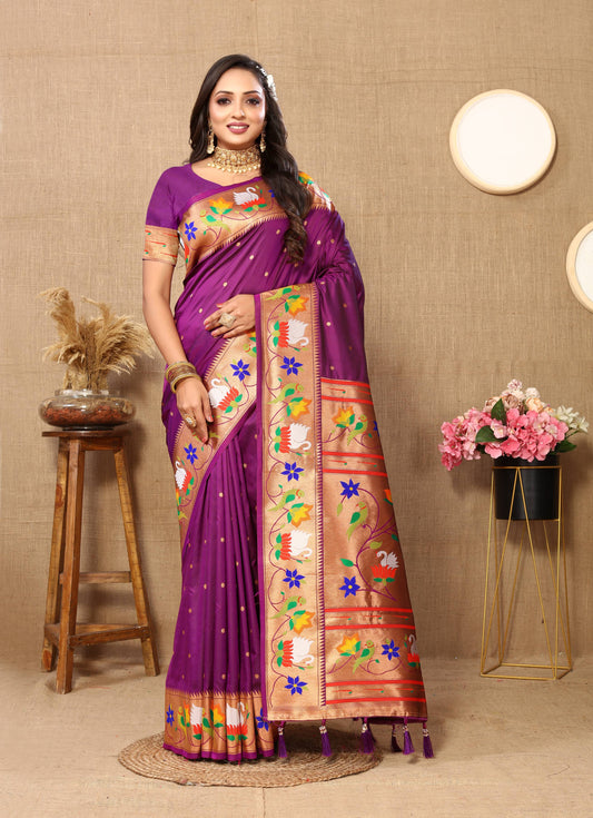 luxurious designer Soft  Paithani  silk saree with Meenakari  weawing design  silk saree