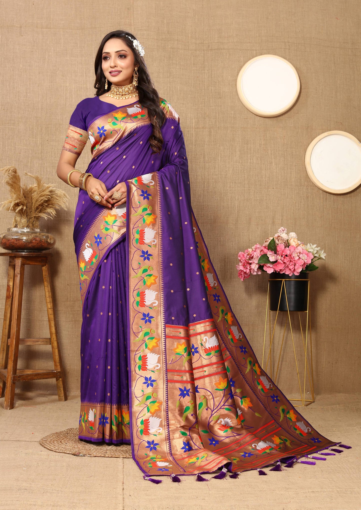 luxurious designer Soft  Paithani  silk saree with Meenakari  weawing design  silk saree