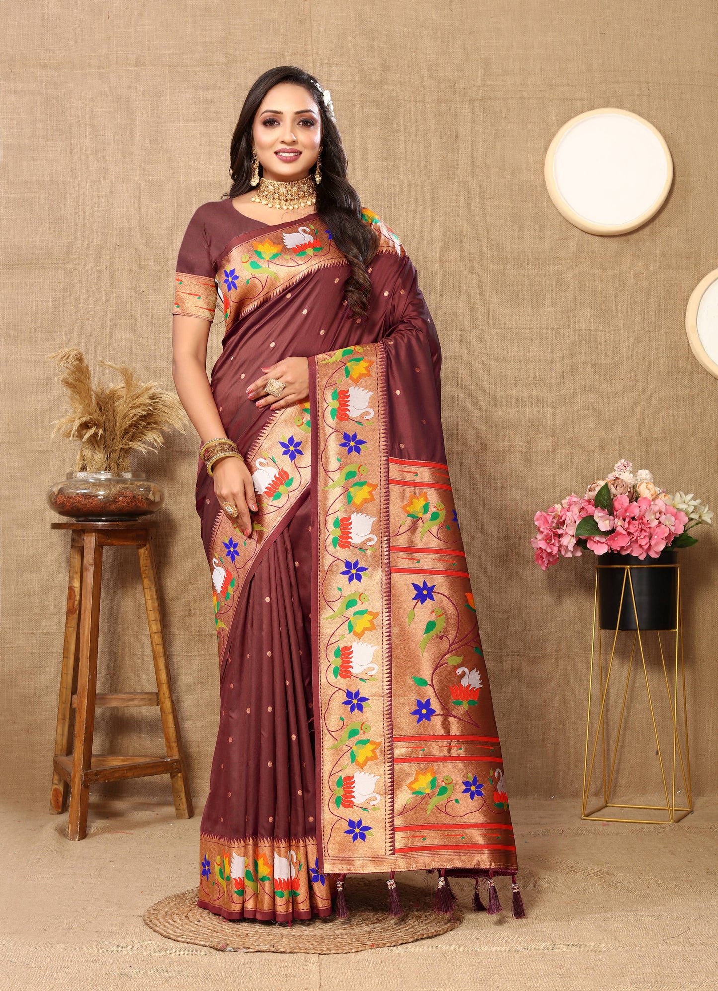 luxurious designer Soft  Paithani  silk saree with Meenakari  weawing design  silk saree