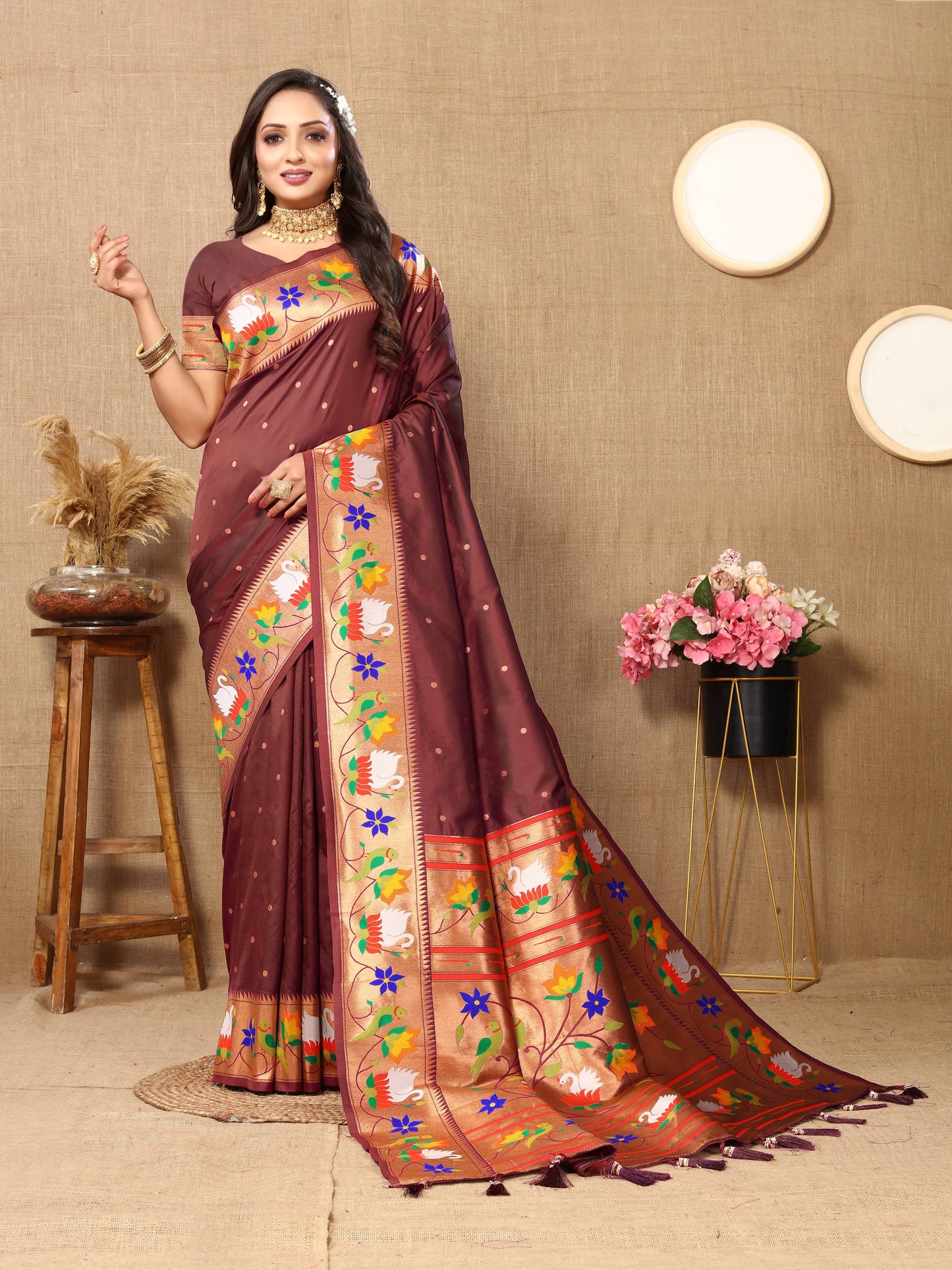 luxurious designer Soft  Paithani  silk saree with Meenakari  weawing design  silk saree