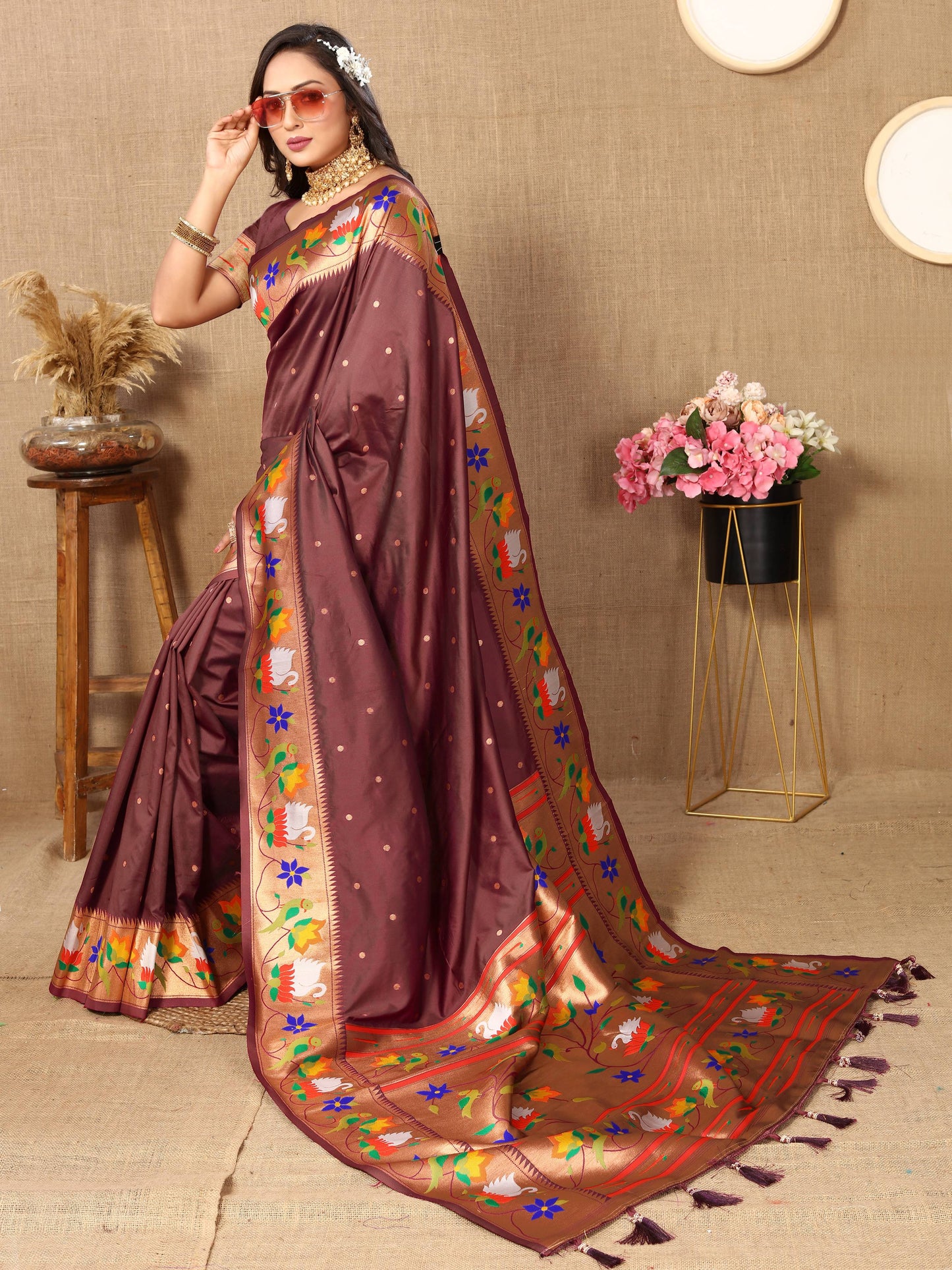 luxurious designer Soft  Paithani  silk saree with Meenakari  weawing design  silk saree