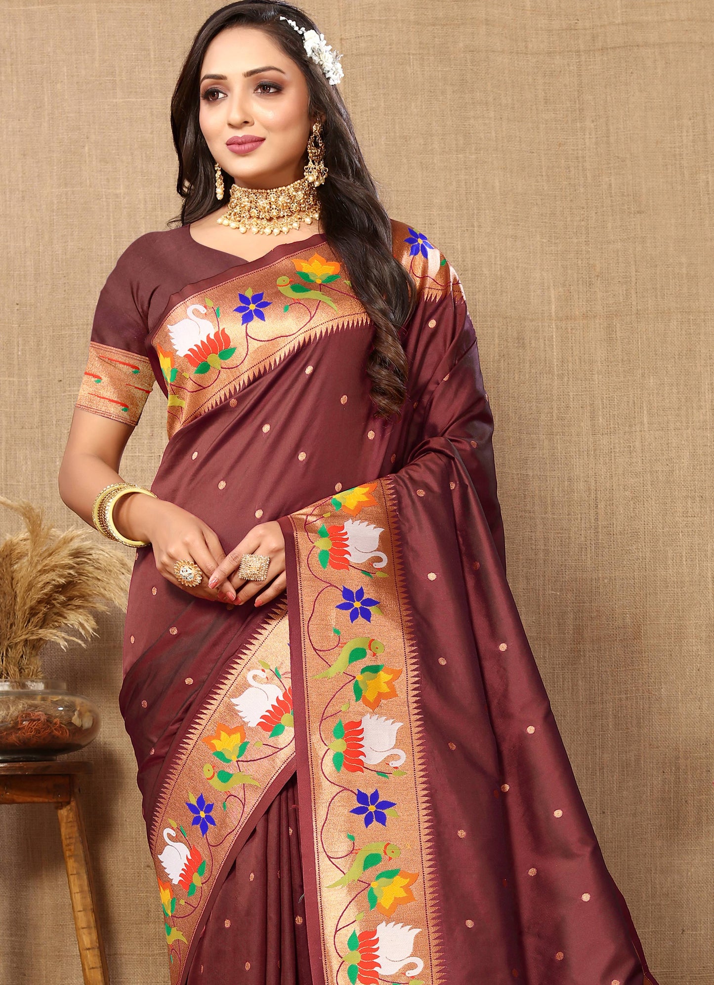 luxurious designer Soft  Paithani  silk saree with Meenakari  weawing design  silk saree