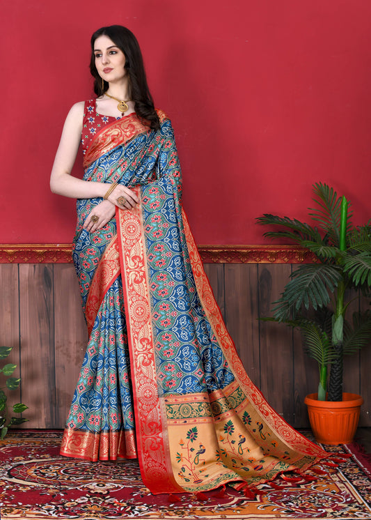 luxurious designer Soft  Pethani silk saree with Patola Print and Rich Zari  silk saree