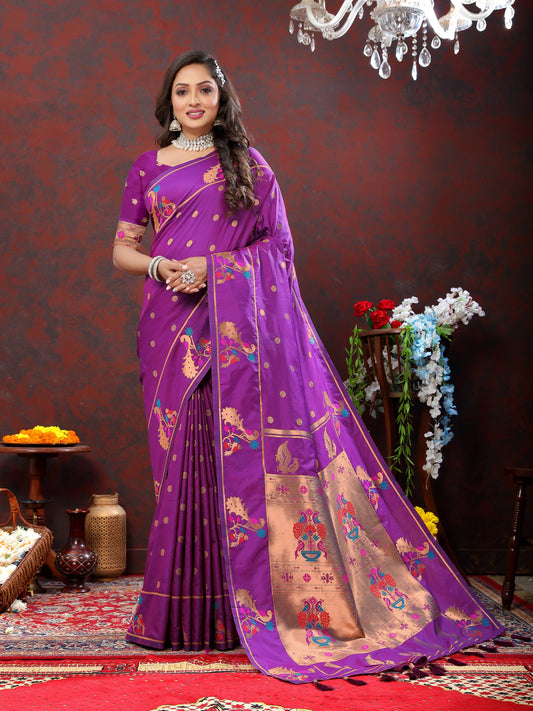 luxurious designer Soft Pethani silk saree with Copper zari weawing motifs and Rich Zari weawing  silk saree