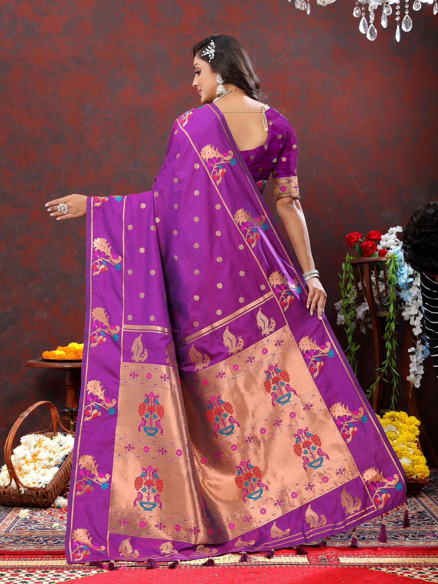 luxurious designer Soft Pethani silk saree with Copper zari weawing motifs and Rich Zari weawing  silk saree