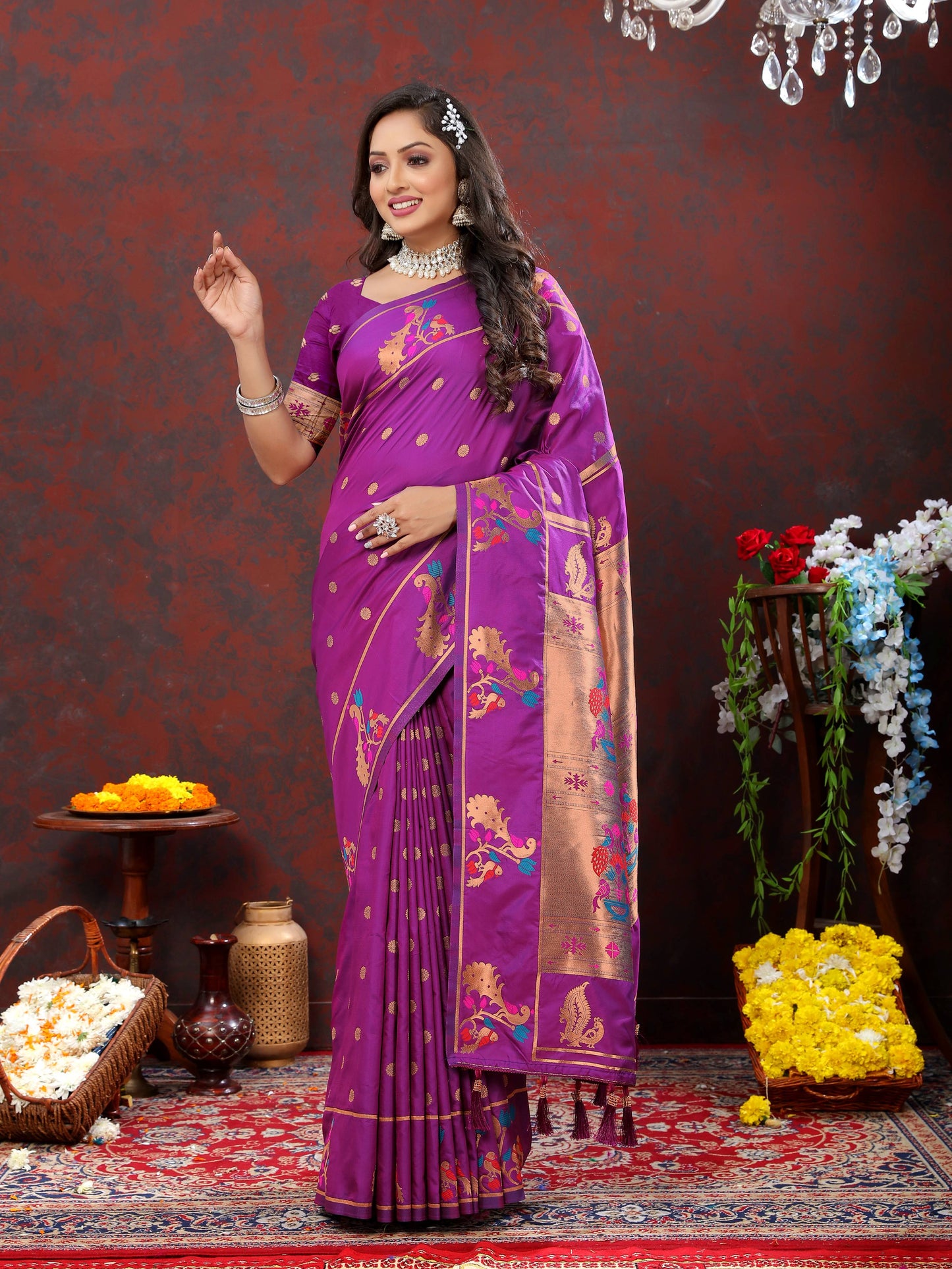 luxurious designer Soft Pethani silk saree with Copper zari weawing motifs and Rich Zari weawing  silk saree