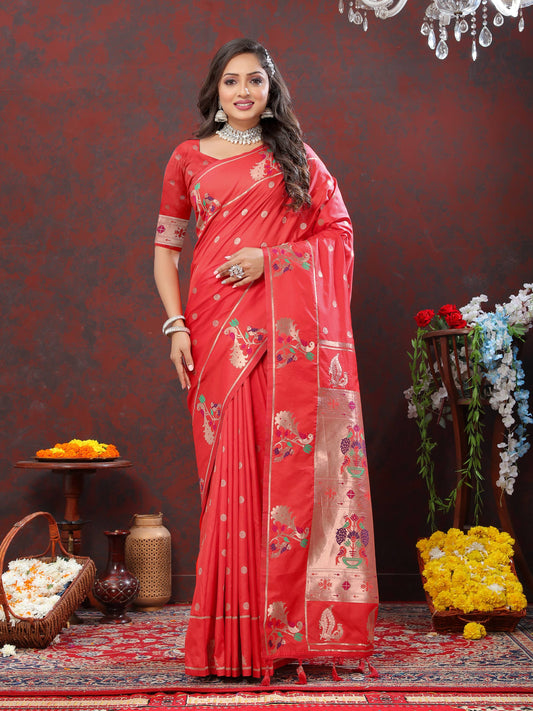 luxurious designer Soft Pethani silk saree with Copper zari weawing motifs and Rich Zari weawing  silk saree