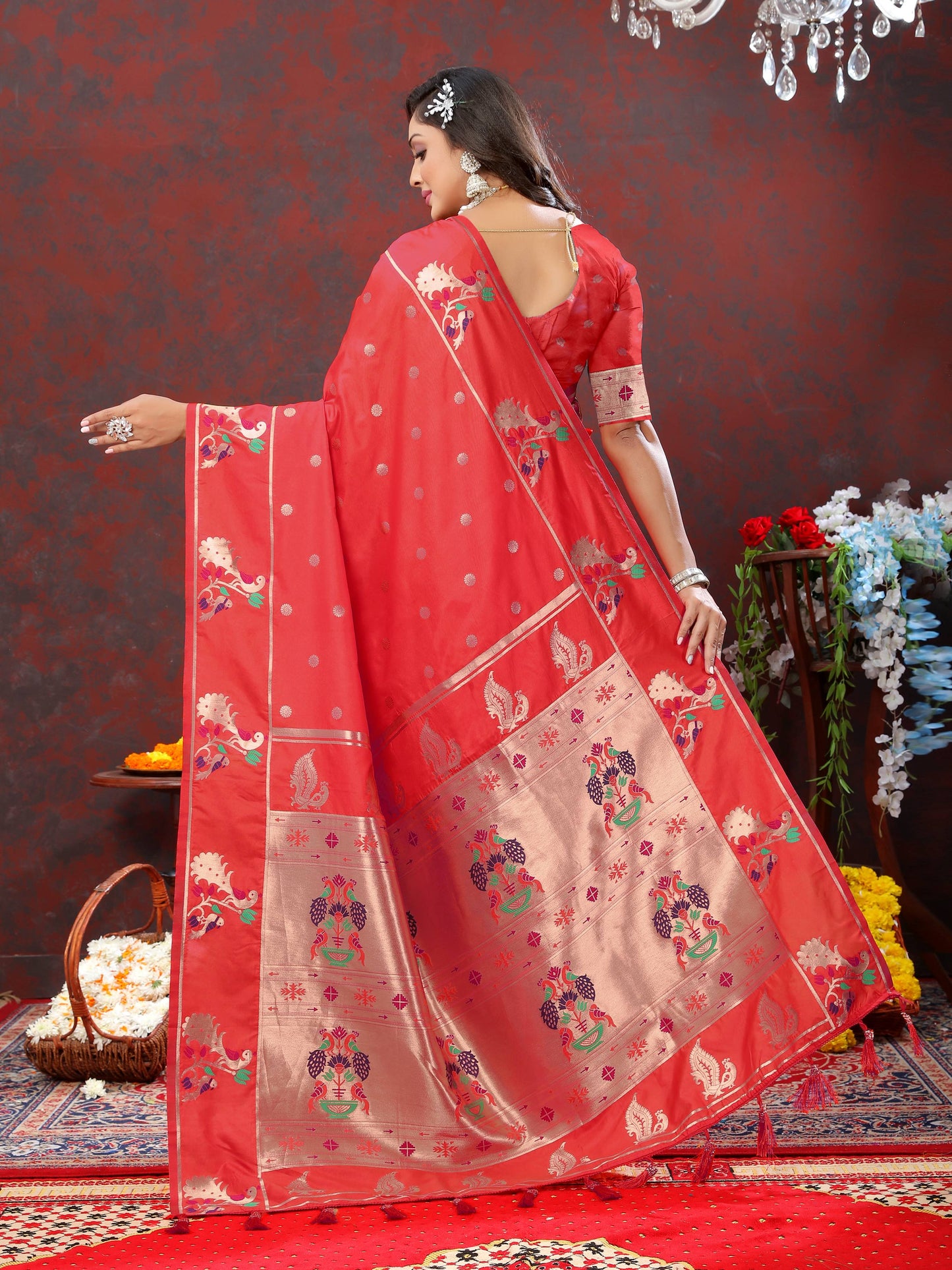 luxurious designer Soft Pethani silk saree with Copper zari weawing motifs and Rich Zari weawing  silk saree