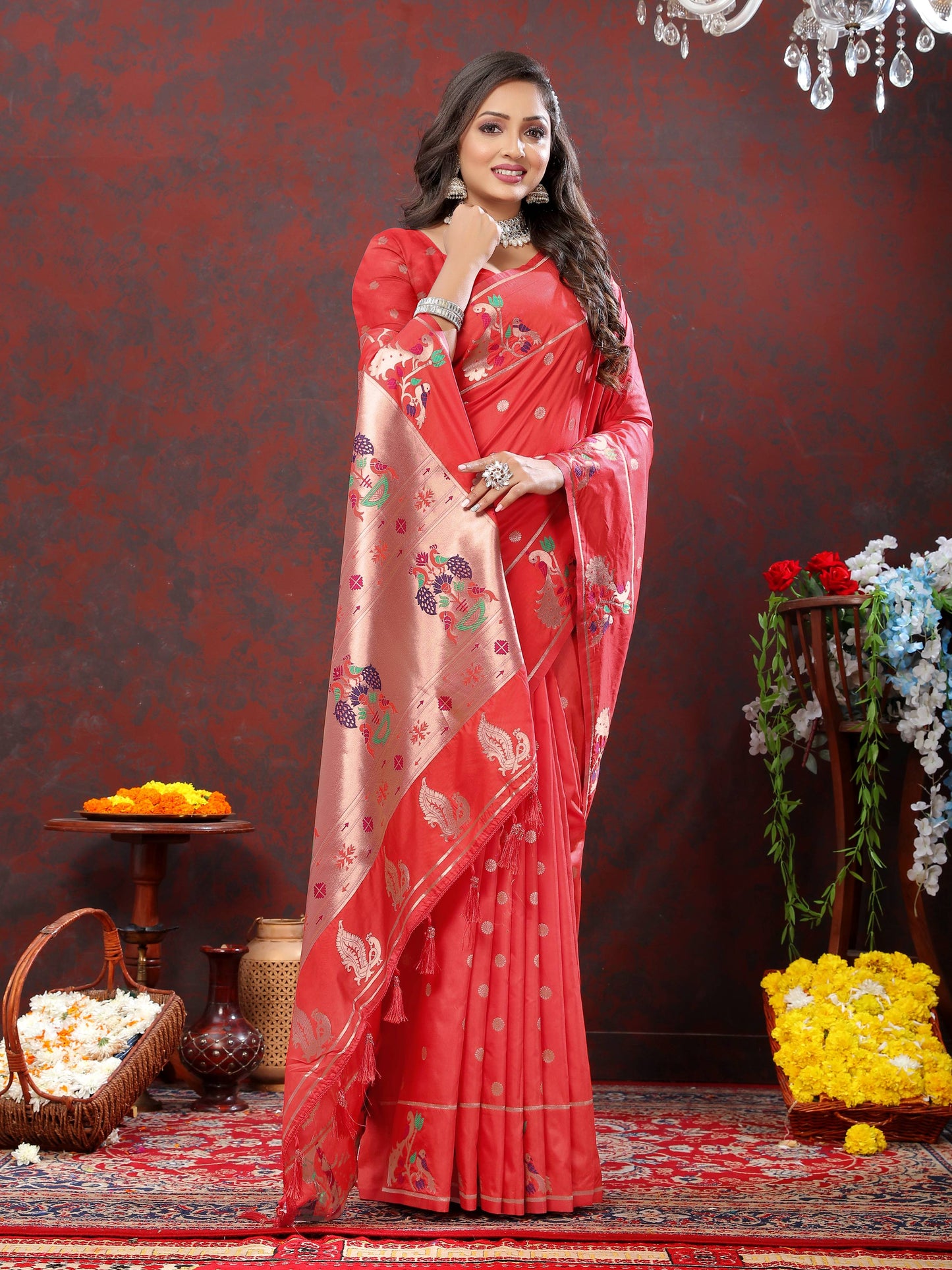 luxurious designer Soft Pethani silk saree with Copper zari weawing motifs and Rich Zari weawing  silk saree