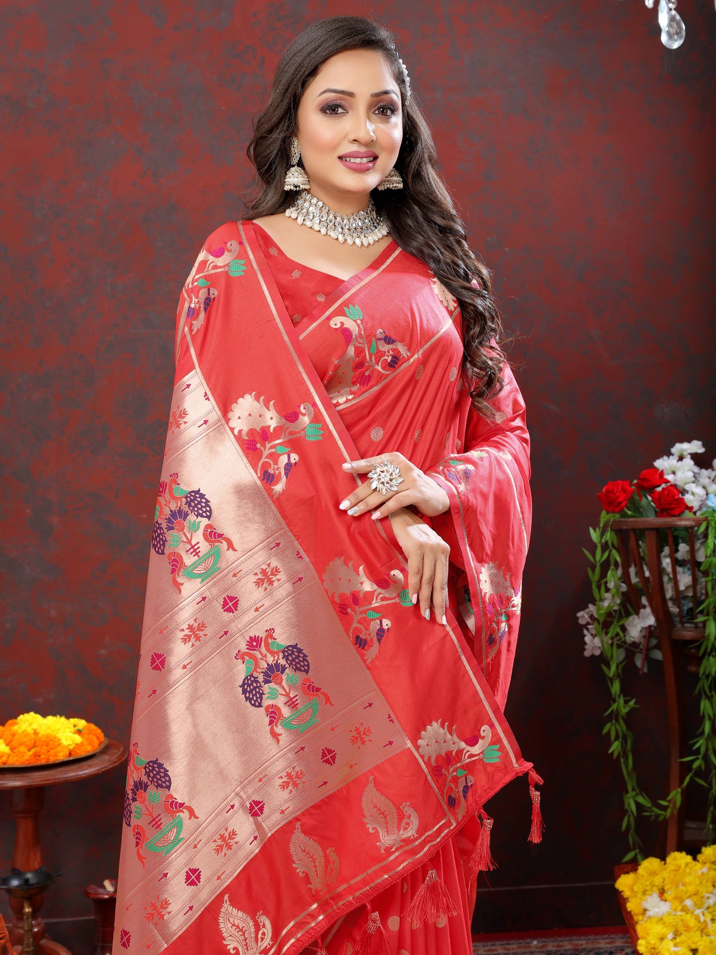 luxurious designer Soft Pethani silk saree with Copper zari weawing motifs and Rich Zari weawing  silk saree